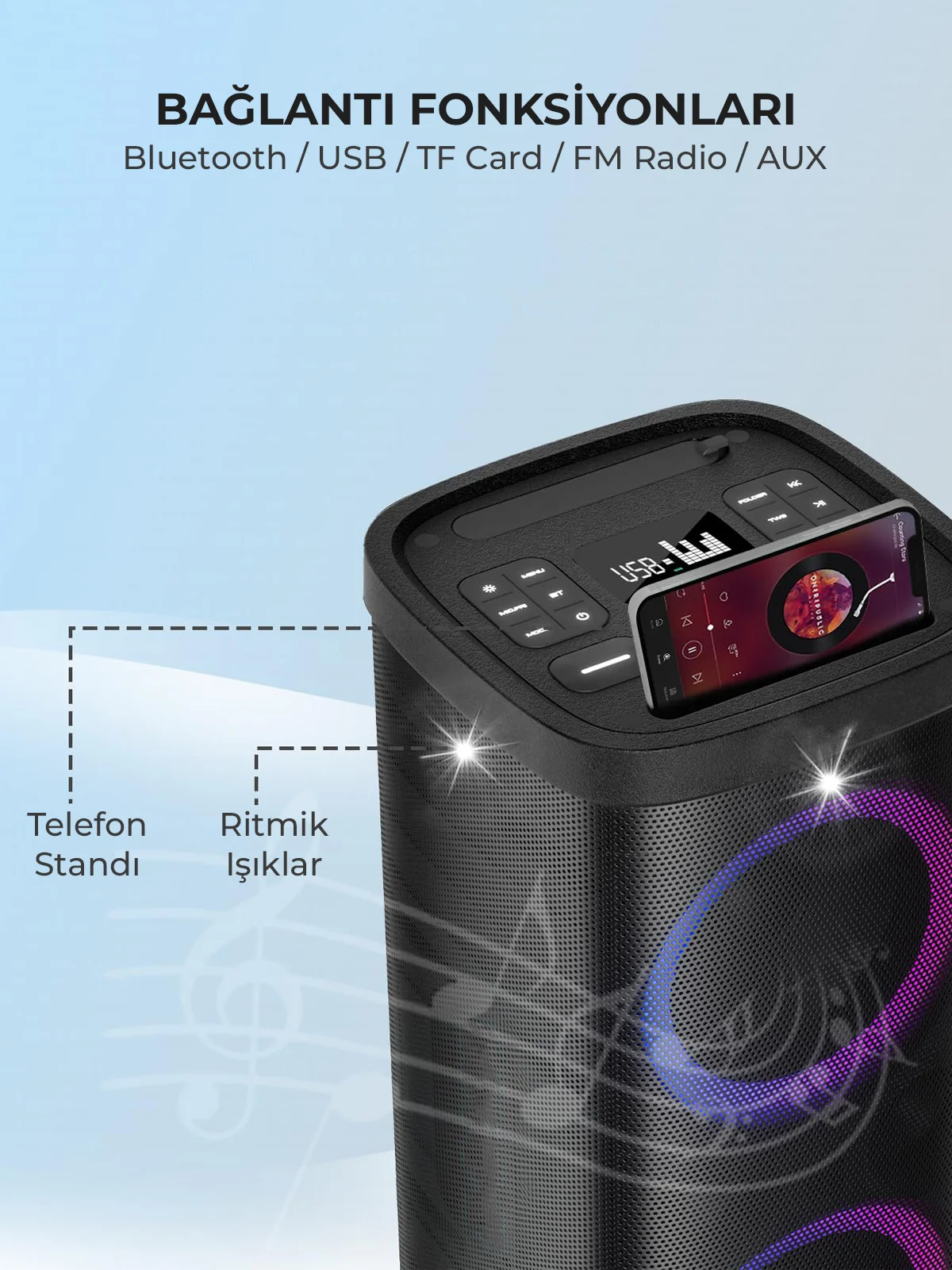 40W 2x6.5İnç Woofer 2x2.5İnç Tweeter Rgb Renkli Mikrofonlu Dev Büyük Boy Karaoke Bluetooth Hoparlör - Görsel 5