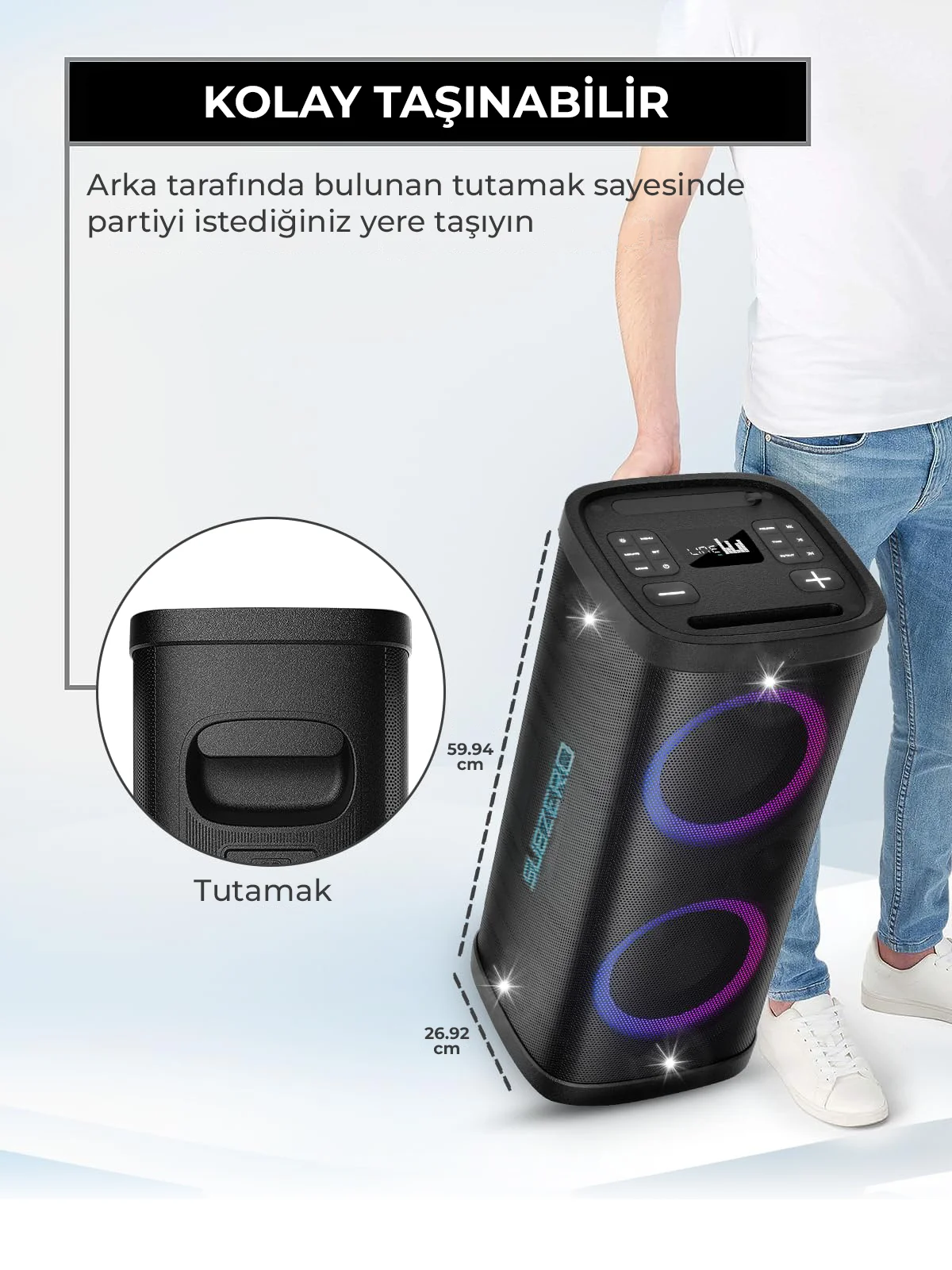 40W 2x6.5İnç Woofer 2x2.5İnç Tweeter Rgb Renkli Mikrofonlu Dev Büyük Boy Karaoke Bluetooth Hoparlör - Görsel 6