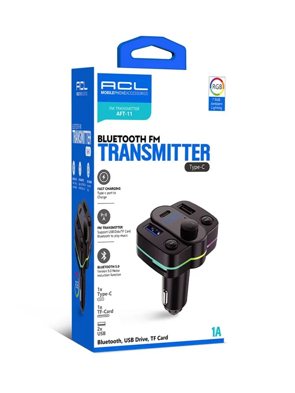 Bluetooth RGB Fm Transmitter 2X USB Type-CUyumlu Şarj Dijital Gösterge Kablosuz BağlantıAraç Şarjı - Görsel 2