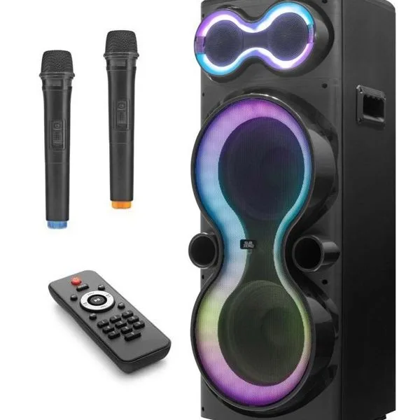 120W RGB Işık Profesyonel Büyük Boy 10 Inç x2 Hoparlör Karaoke 2x Mikrofon Parti Bluetooh Hoparlör