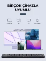 Ultra ince Katlanabilir Android/iOS/Windows Uyumlu Kablosuz Bluetoothlu Klavye - Görsel 11