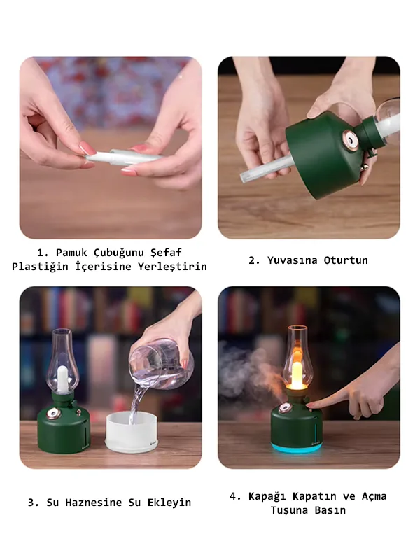 Gaz Yağı Lambası Taşınabilir Şarjlı Parfüm Hava Nemlendirici Usb Ultrasonik Esansiyel Yağı - Görsel 3