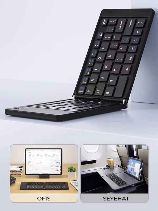 Ultra ince Katlanabilir Android/iOS/Windows Uyumlu Kablosuz Bluetoothlu Klavye - Görsel 8