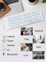 Ultra ince Katlanabilir Android/iOS/Windows Uyumlu Kablosuz Bluetoothlu Klavye - Görsel 13