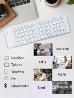 Ultra ince Katlanabilir Android/iOS/Windows Uyumlu Kablosuz Bluetoothlu Klavye - Görsel 13