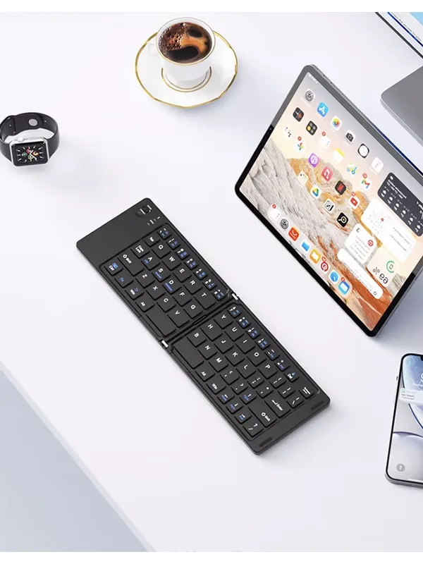 Ultra ince Katlanabilir Android/iOS/Windows Uyumlu Kablosuz Bluetoothlu Klavye - Görsel 7