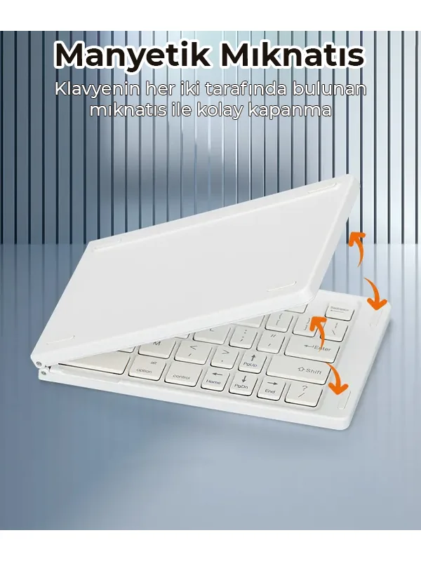 Ultra ince Katlanabilir Android/iOS/Windows Uyumlu Kablosuz Bluetoothlu Klavye - Görsel 12