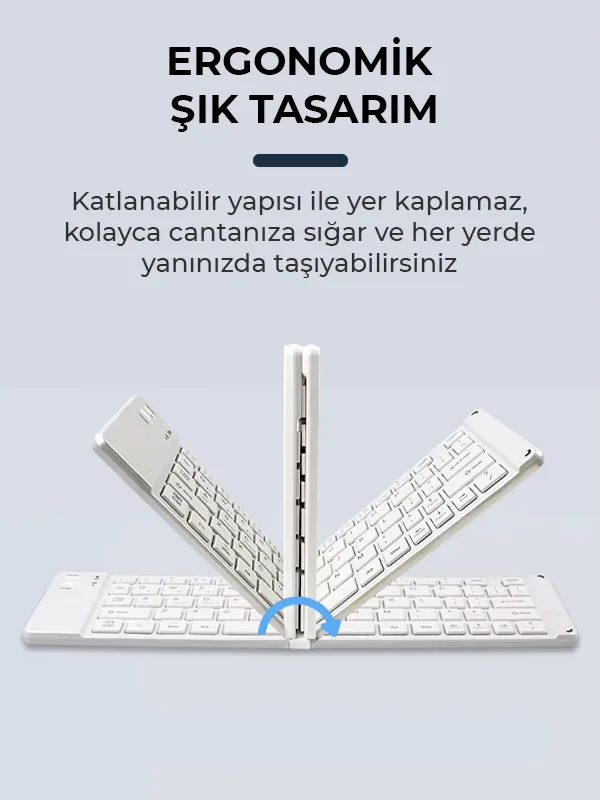 Ultra ince Katlanabilir Android/iOS/Windows Uyumlu Kablosuz Bluetoothlu Klavye - Görsel 14