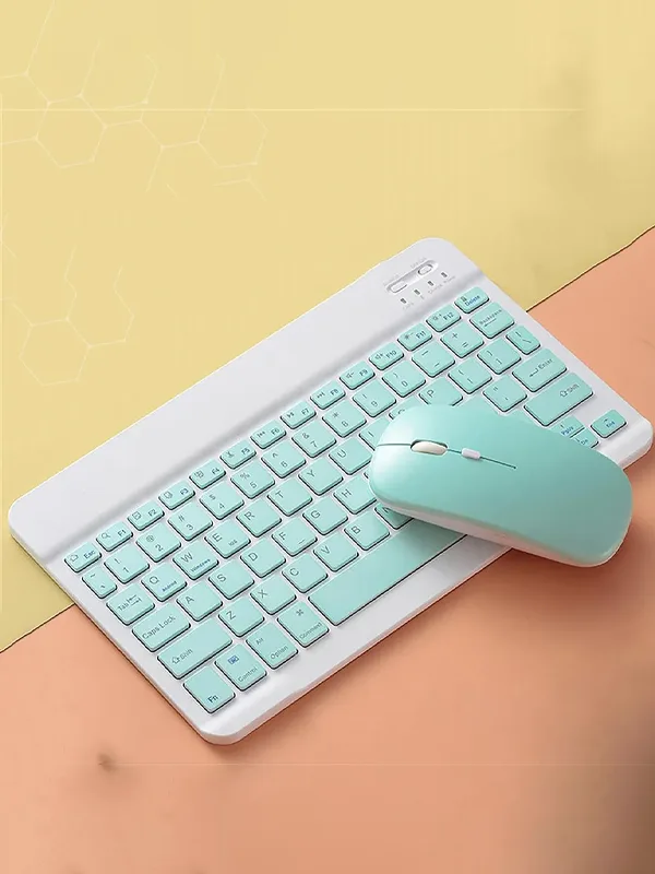 10 İnç Mini Taşınabilir Bluetooth Klavye Mouse Set Android/iOS/Windows Uyumlu Kablosuz Klavye Mouse - Görsel 22