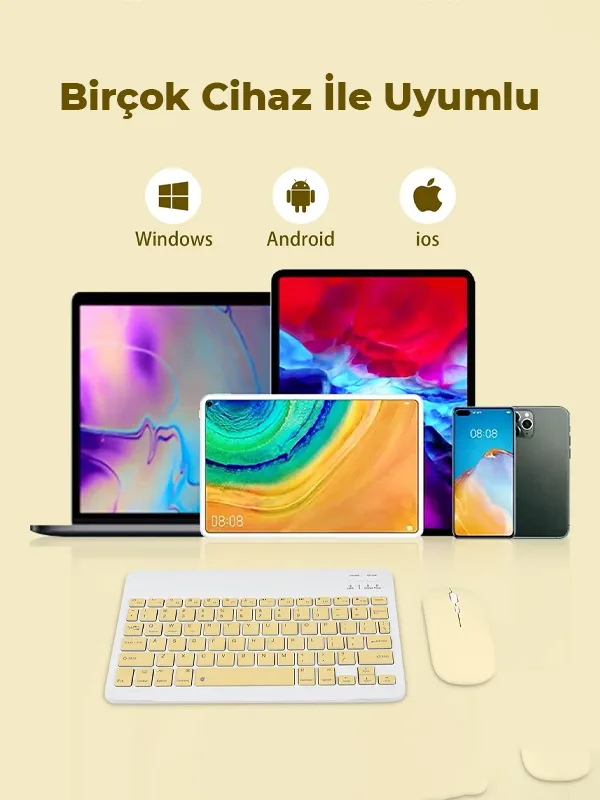 10 İnç Mini Taşınabilir Bluetooth Klavye Mouse Set Android/iOS/Windows Uyumlu Kablosuz Klavye Mouse - Görsel 24