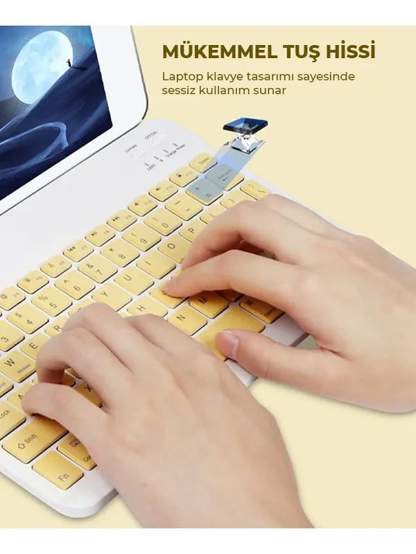 10 İnç Mini Taşınabilir Bluetooth Klavye Mouse Set Android/iOS/Windows Uyumlu Kablosuz Klavye Mouse - Görsel 25