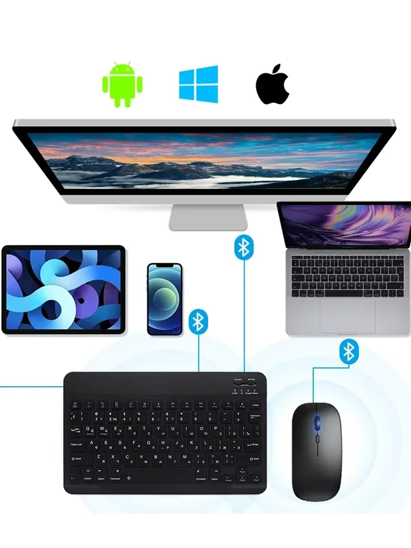 10 İnç Mini Taşınabilir Bluetooth Klavye Mouse Set Android/iOS/Windows Uyumlu Kablosuz Klavye Mouse - Görsel 21