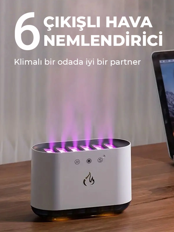 257-5 Sese Duyarlı 6 Lı Püskürtmeli Başlık LED Işıklı Hava Nemlendirici 900ML - Görsel 1