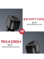6A 48W Hızlı Şarj QC 3.0 Pd Usb Destek Oto Çakmaklık Şarj - Görsel 2