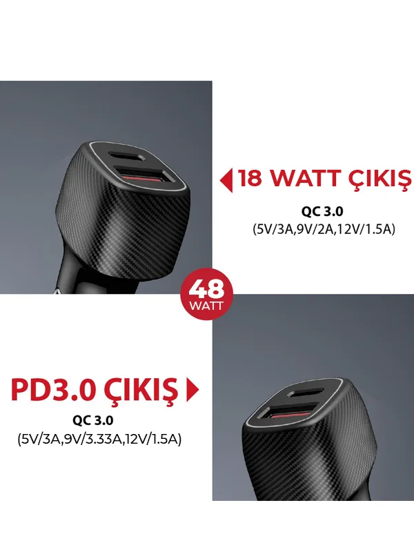 6A 48W Hızlı Şarj QC 3.0 Pd Usb Destek Oto Çakmaklık Şarj - Görsel 2