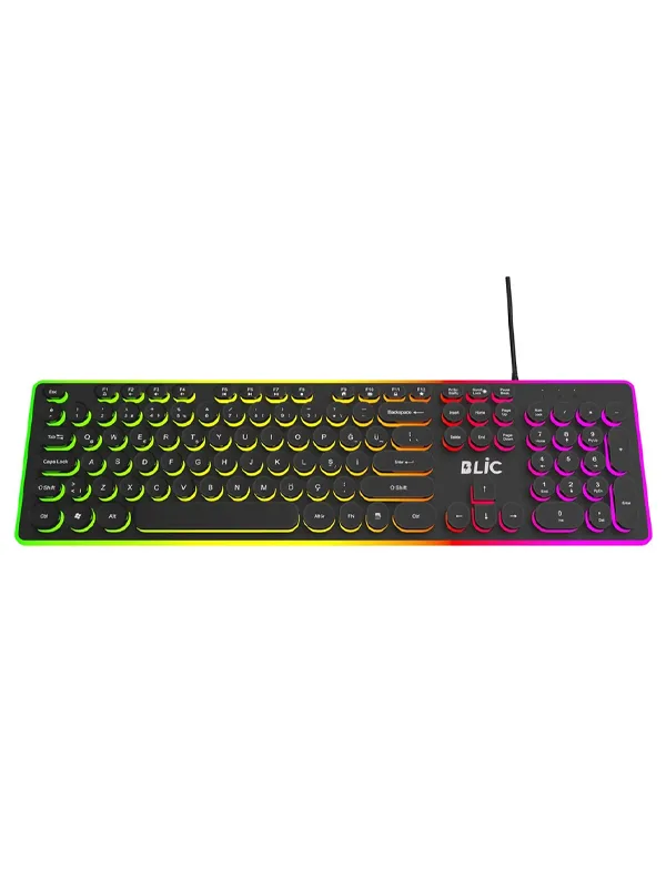 RGB Işıklı Daktilo Tasarımlı Oyuncu Klavye Mouse Set Rainbow Mekanik Hisli - Görsel 4