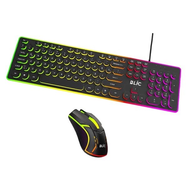 RGB Işıklı Daktilo Tasarımlı Oyuncu Klavye Mouse Set Rainbow Mekanik Hisli