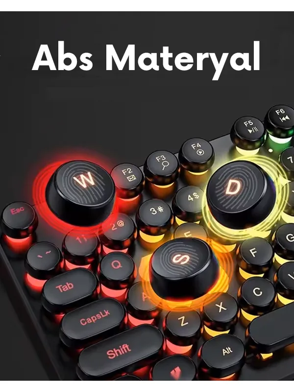 RGB Işıklı Daktilo Tasarımlı Oyuncu Klavye Mouse Set Rainbow Mekanik Hisli - Görsel 3