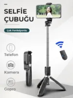Bluetooth Kumandalı Selfie Çubuğu  iOS ve Android Uyumlu Telefon Tutucu