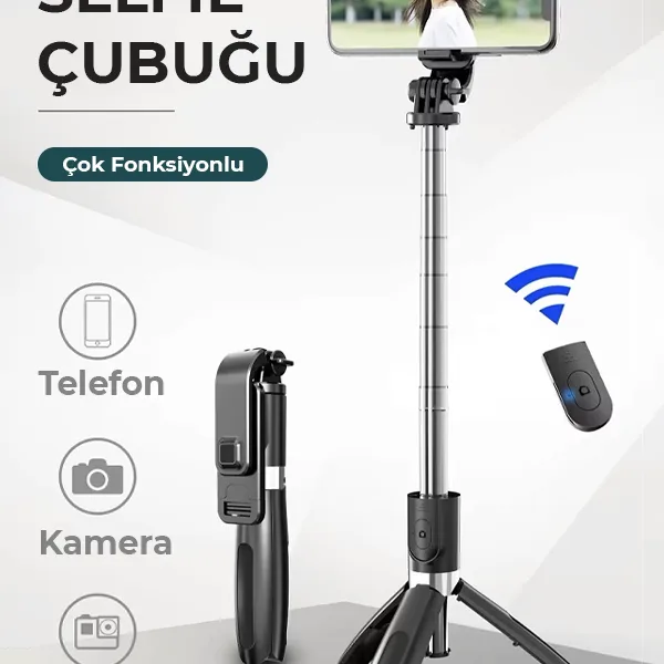 Bluetooth Kumandalı Selfie Çubuğu  iOS ve Android Uyumlu Telefon Tutucu