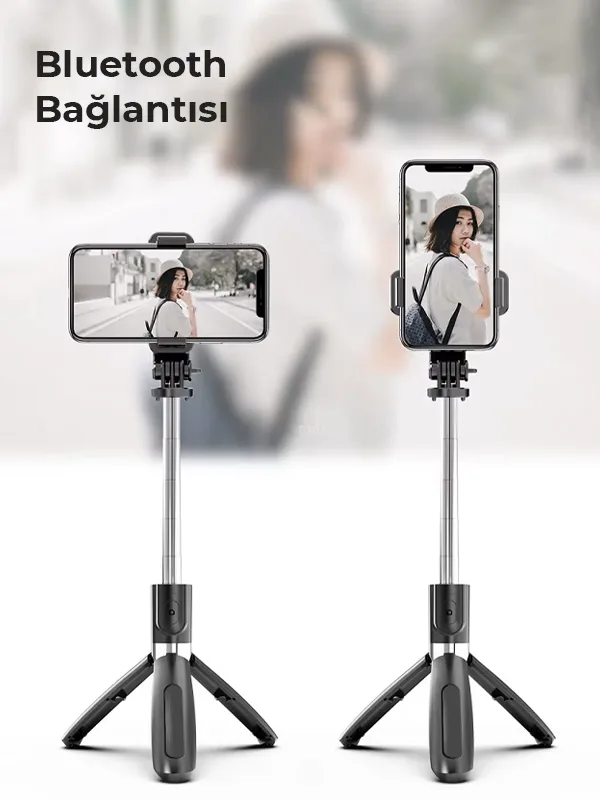 Bluetooth Kumandalı Selfie Çubuğu  iOS ve Android Uyumlu Telefon Tutucu - Görsel 5