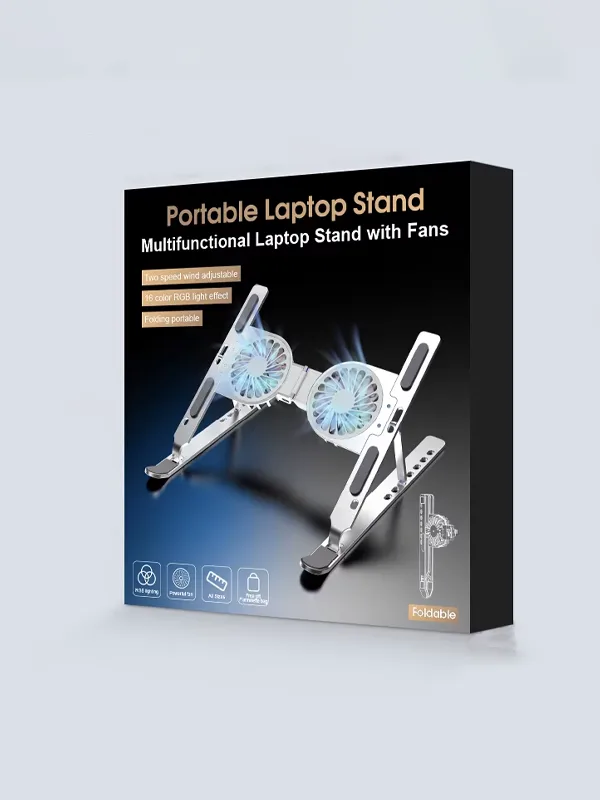 RGB Işıklı Çift Fanlı Hız Ayarlı Aleminyum Laptop Standı Ayarlanabilir Yükseklik 7 Kademeli - Görsel 7