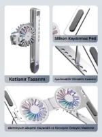 RGB Işıklı Çift Fanlı Hız Ayarlı Aleminyum Laptop Standı Ayarlanabilir Yükseklik 7 Kademeli - Görsel 8