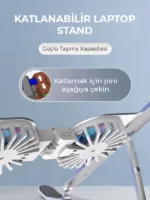 RGB Işıklı Çift Fanlı Hız Ayarlı Aleminyum Laptop Standı Ayarlanabilir Yükseklik 7 Kademeli - Görsel 5