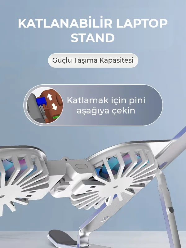 RGB Işıklı Çift Fanlı Hız Ayarlı Aleminyum Laptop Standı Ayarlanabilir Yükseklik 7 Kademeli - Görsel 5