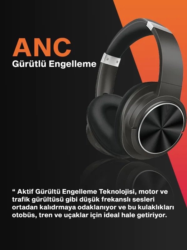 v5.3 Bluetooth Headset ANC Gürültü Engelleyici Kulak Üstü Bluetooth Kulaklık 48 Saat Müzik Dinleme - Görsel 3
