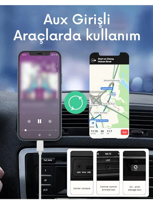 Ses Kontrol Butonlu Type-C to Aux Kablolu 3.5mm Jack Adaptör Çevirici Tak & Çalıştır 1 Metre Kablo - Görsel 3