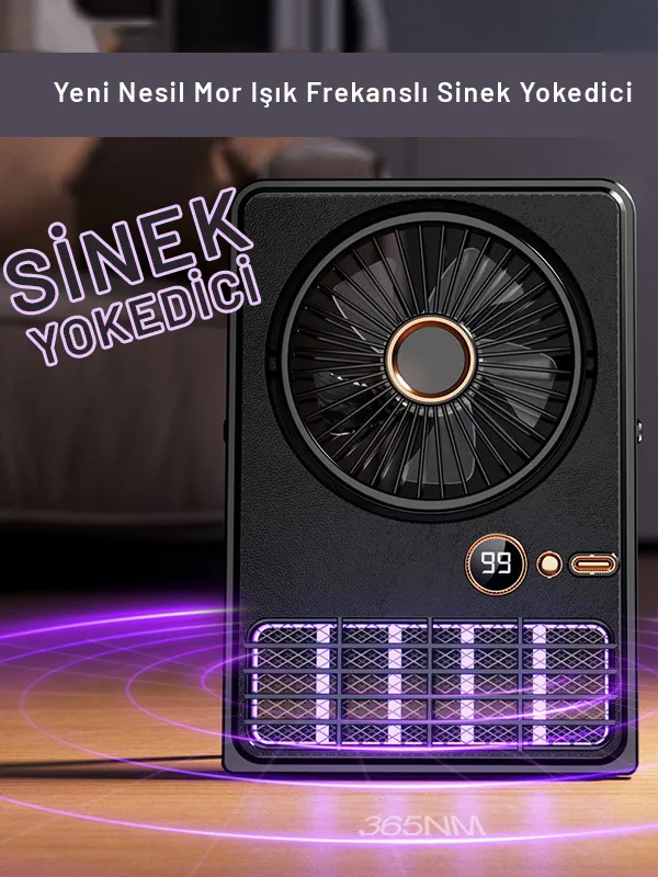 Şarjlı Standlı Vantilatör + Mor Işık Sinek Öldürücü – 5 Kademe Fan, Yukarı‑Aşağı Salınım, Type‑C Şarjlı - Görsel 2