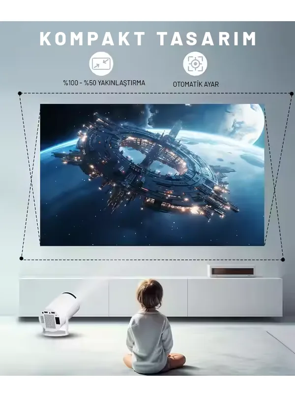 Led Sinema Ev Akıllı Android Taşınabilir Mini Masaüstü Projeksiyon Projektör 180° Ayarlanabilir Açı - Görsel 5