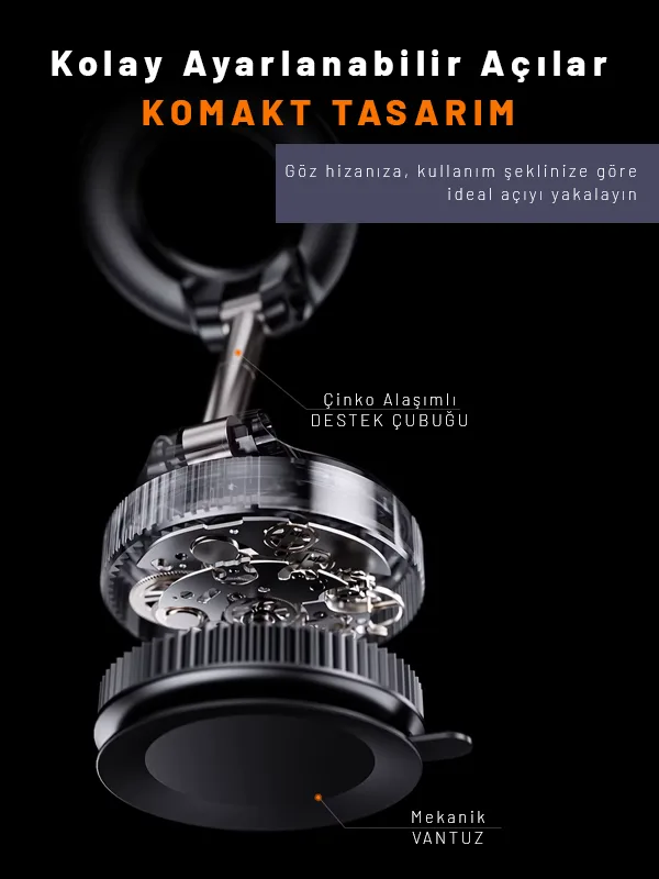 Yeni Nesil Vakumlu Araç İçi / Masa Üstü Neodyum Mıknatıslı Ayarlanabilir Açı Telefon Tutucu Siyah - Görsel 4