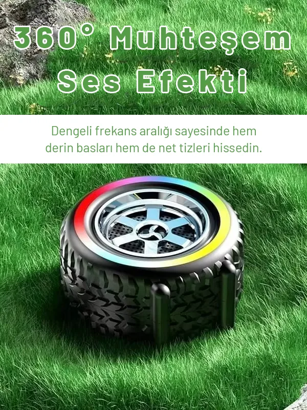 Tekerlek Tasarımlı RGB Bluetooth Hoparlör Tws 10W Usb/Tf Kart Grişi Güçlü Bass - Görsel 7