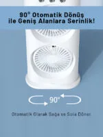 Su Hazneli Buzlu Masaüstü Vantilatör Çift Fan 3 Fan Modu 90° Salınım LED Işık Uzaktan Kumanda - Görsel 10