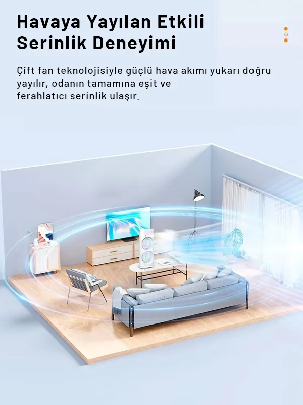 Su Hazneli Buzlu Masaüstü Vantilatör Çift Fan 3 Fan Modu 90° Salınım LED Işık Uzaktan Kumanda - Görsel 4