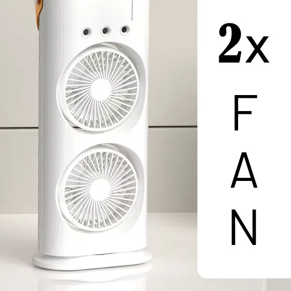Su Hazneli Buzlu Masaüstü Vantilatör Çift Fan 3 Fan Modu 90° Salınım LED Işık Uzaktan Kumanda