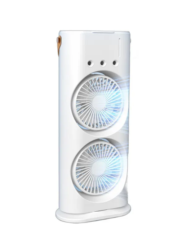 Su Hazneli Buzlu Masaüstü Vantilatör Çift Fan 3 Fan Modu 90° Salınım LED Işık Uzaktan Kumanda - Görsel 6