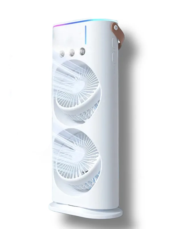 Su Hazneli Buzlu Masaüstü Vantilatör Çift Fan 3 Fan Modu 90° Salınım LED Işık Uzaktan Kumanda - Görsel 7