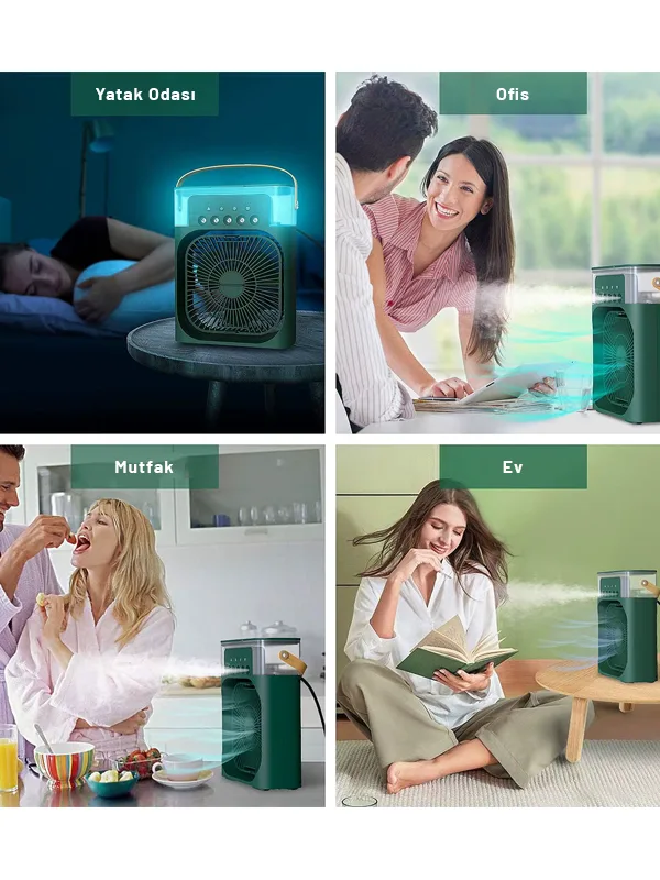 Soğuk Su Buzlu Masaüstü Mist Fan 5 Uçlu Su Sprey 3 Modlu Fan 3 Saat Zamanlayıcı Salınımlı LED Işık - Görsel 3