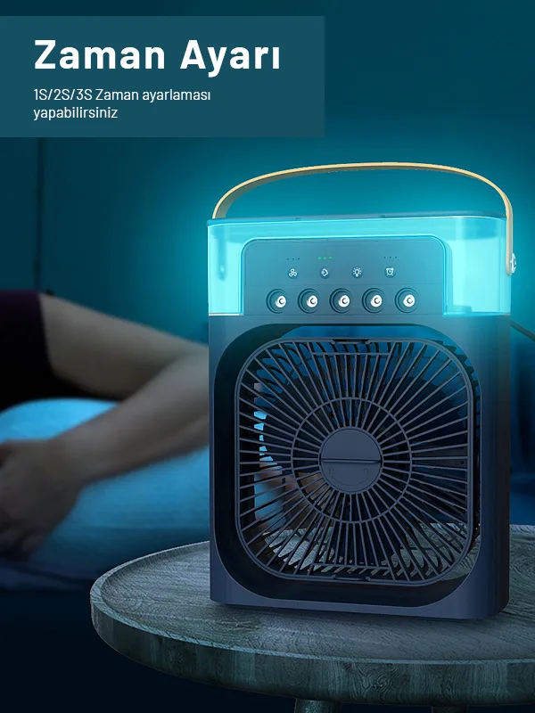 Soğuk Su Buzlu Masaüstü Mist Fan 5 Uçlu Su Sprey 3 Modlu Fan 3 Saat Zamanlayıcı Salınımlı LED Işık - Görsel 2