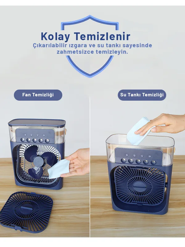 Soğuk Su Buzlu Masaüstü Mist Fan 5 Uçlu Su Sprey 3 Modlu Fan 3 Saat Zamanlayıcı Salınımlı LED Işık - Görsel 10