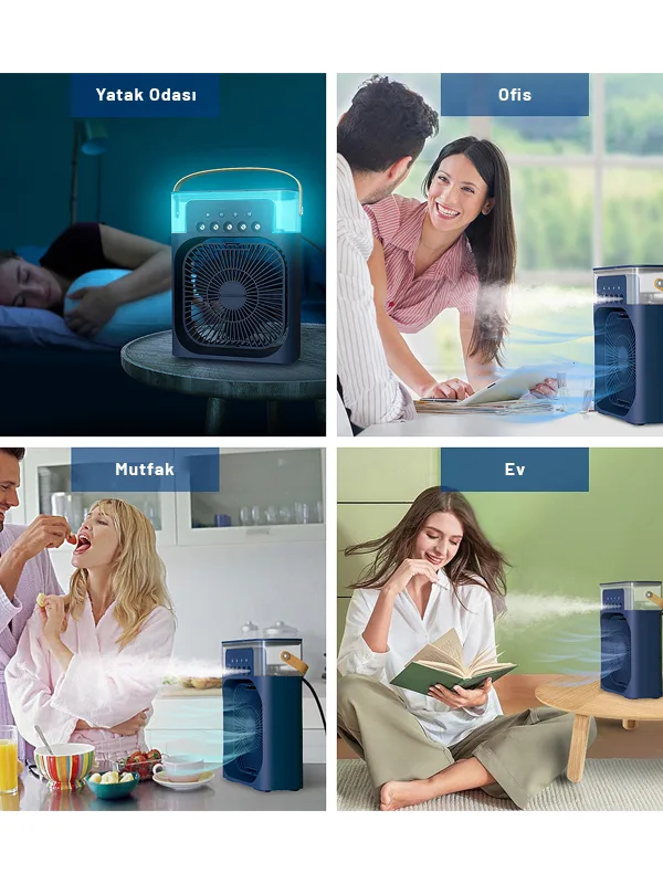 Soğuk Su Buzlu Masaüstü Mist Fan 5 Uçlu Su Sprey 3 Modlu Fan 3 Saat Zamanlayıcı Salınımlı LED Işık - Görsel 9