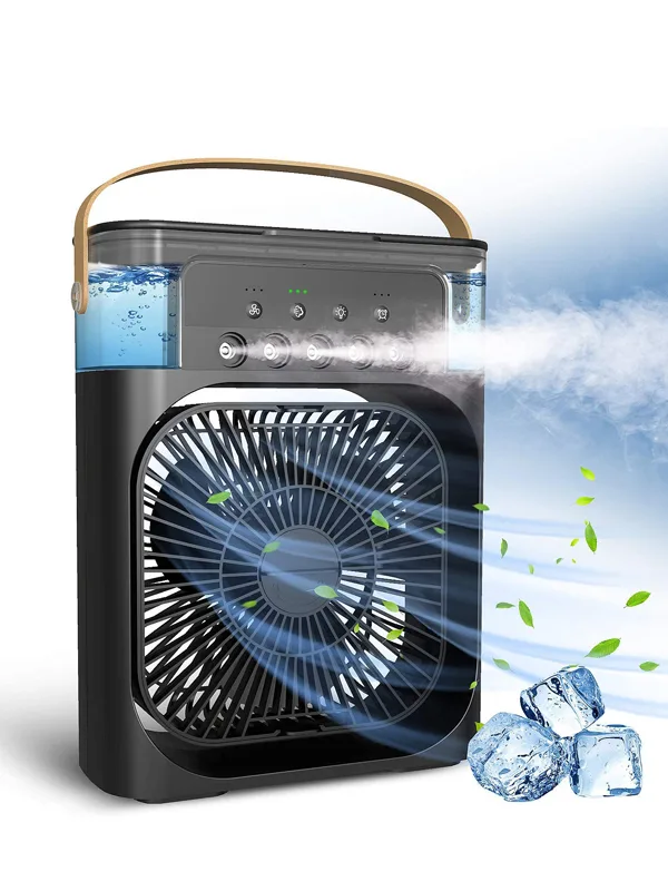 Soğuk Su Buzlu Masaüstü Mist Fan 5 Uçlu Su Sprey 3 Modlu Fan 3 Saat Zamanlayıcı Salınımlı LED Işık - Görsel 8