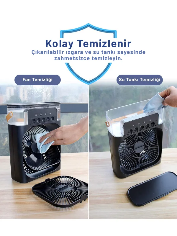 Soğuk Su Buzlu Masaüstü Mist Fan 5 Uçlu Su Sprey 3 Modlu Fan 3 Saat Zamanlayıcı Salınımlı LED Işık - Görsel 7