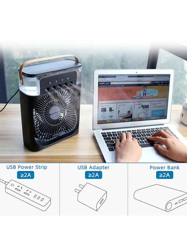 Soğuk Su Buzlu Masaüstü Mist Fan 5 Uçlu Su Sprey 3 Modlu Fan 3 Saat Zamanlayıcı Salınımlı LED Işık - Görsel 6