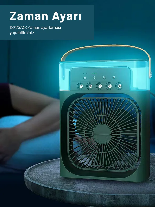 Soğuk Su Buzlu Masaüstü Mist Fan 5 Uçlu Su Sprey 3 Modlu Fan 3 Saat Zamanlayıcı Salınımlı LED Işık - Görsel 4