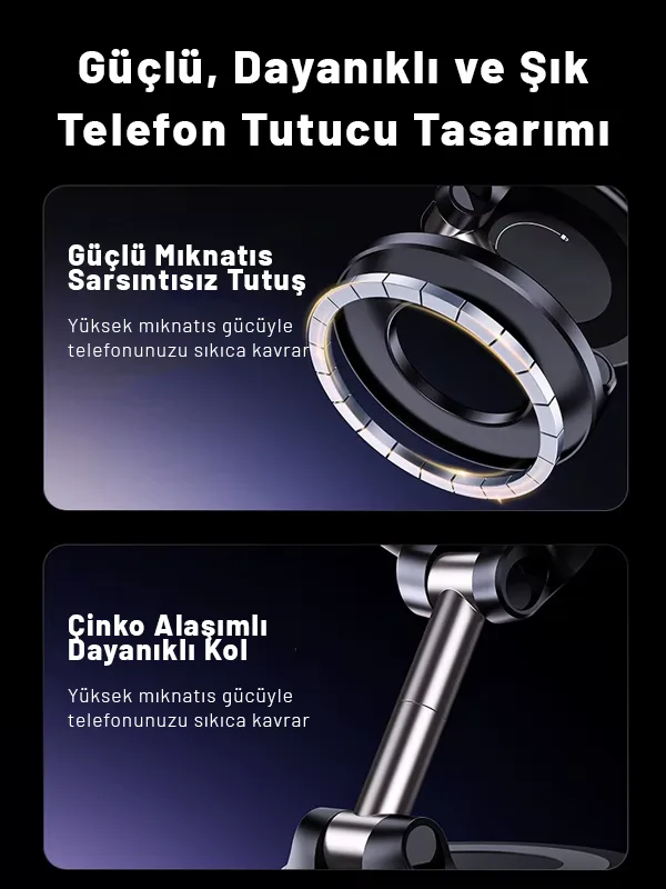 Yeni Nesil Vakumlu Araç İçi / Masa Üstü Neodyum Mıknatıslı Ayarlanabilir Açı Telefon Tutucu Siyah - Görsel 10