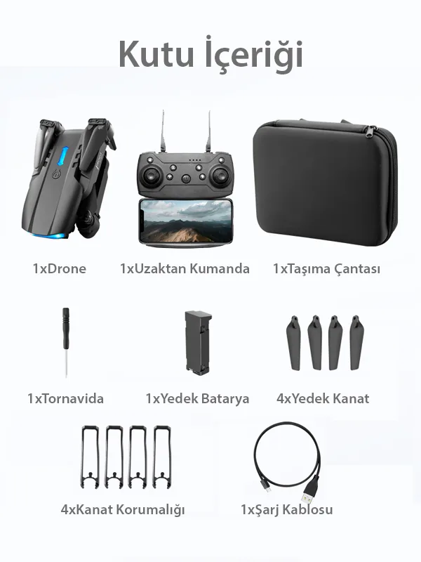 Çift Kameralı Katlanabilir Drone – Otomatik Kalkış/İniş, 360° Takla, Yedek Batarya & Aksesuarlar - Görsel 9